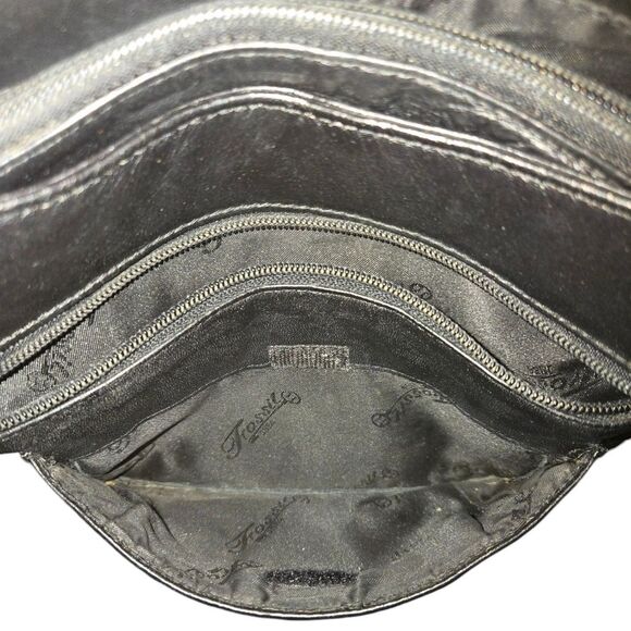 Fossil Vintage 75082 Black Leather Multi-Pocket Utility Shoulder Bag 11"X9"X3.5" - Picture 7 of 12